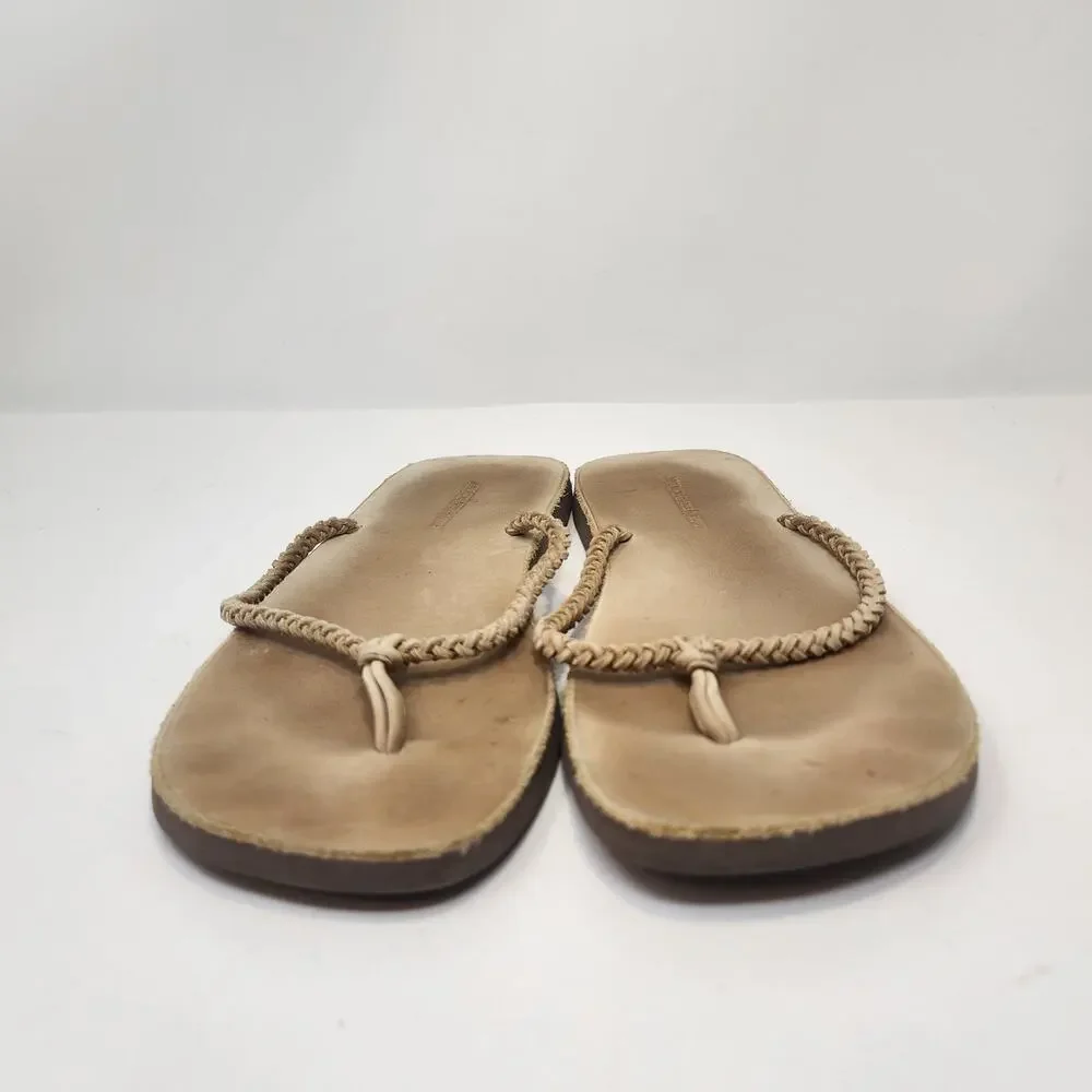 Abercrombie and Fitch Tan Braided Leather Thong Sandal Women Size 10 Flats Y2K